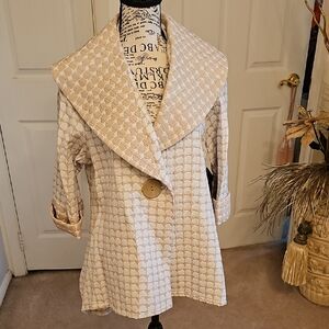 Multiples Cream and Beige Textured Shawl Collar Pea Coat